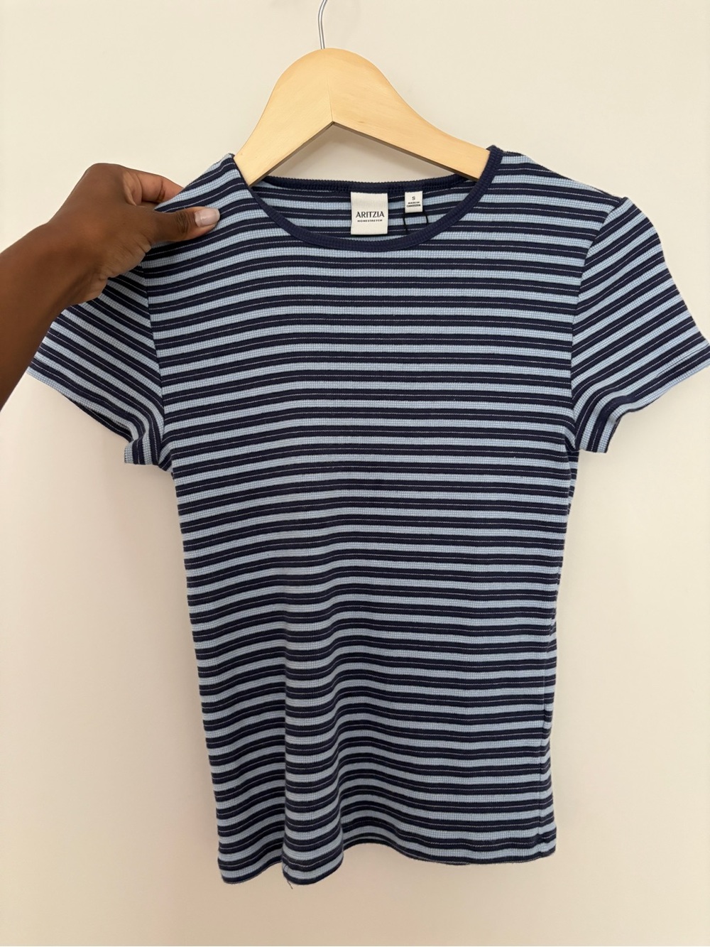 Aritzia Navy & Light Blue Striped Short-Sleeve Tee